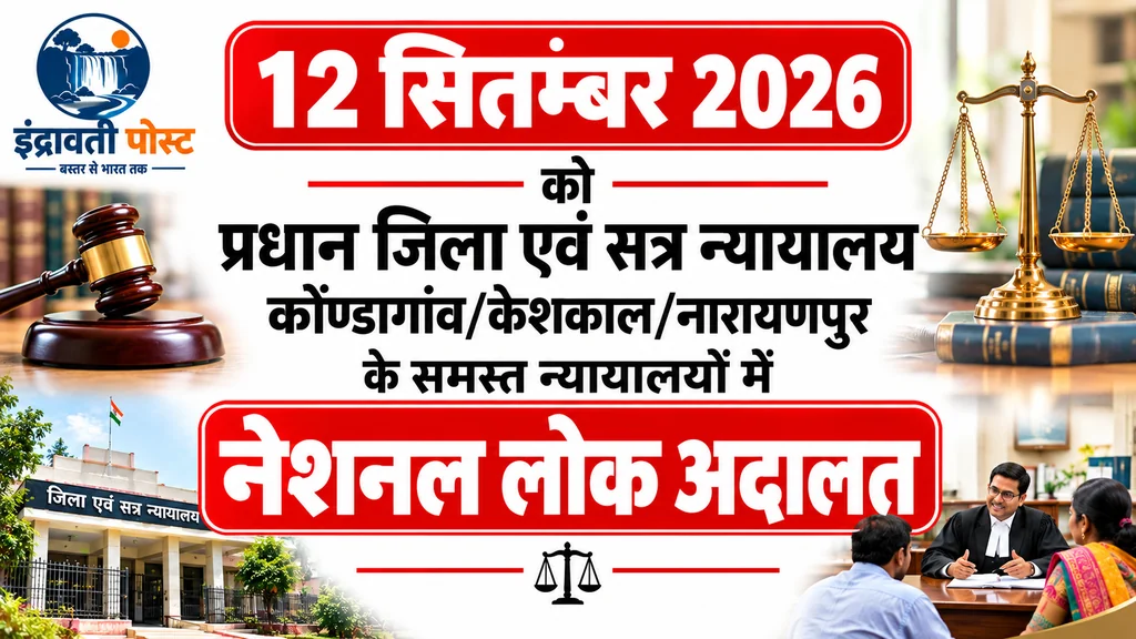  प्रधान जिला एवं सत्र न्यायालय कोण्डागांव/केशकाल / नारायणपुर के समस्त न्यायालयों में नेशनल लोक अदालत का आयोजन किया 