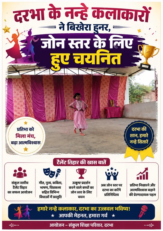 बस्तर -दरभा के नन्हे कलाकारों ने बिखेरा हुनर, जोन स्तर के लिए हुए चयनित